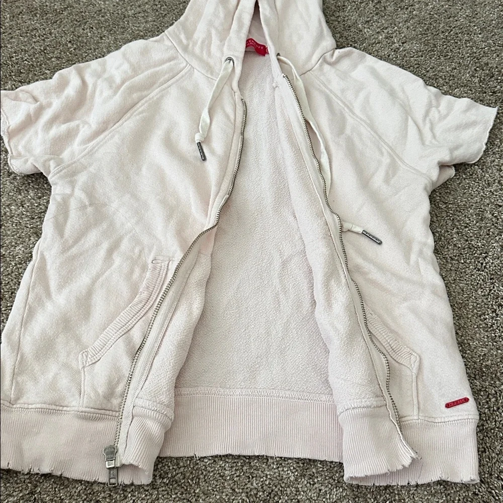Light Pink Short Sleeve Zip Hoodie - Picture 6 of 13